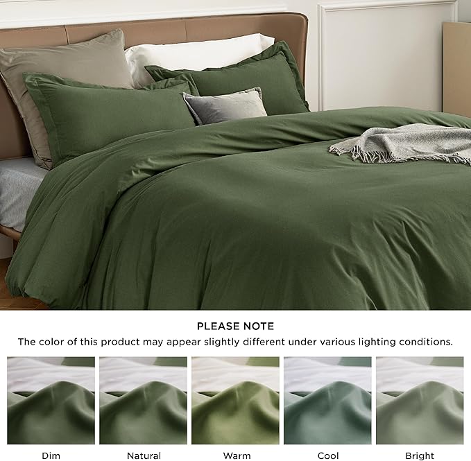 Bedsure Duvet Cover California King Size - Soft Double Brushed Bedding Set for Kids & Adults, Zipper Closure, 3 Pieces, Includes 1 Duvet Cover (104"x98") & 2 Pillow Shams, NO Comforter, Olive Green