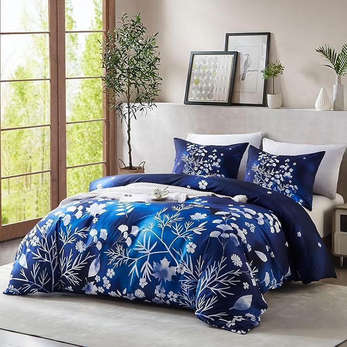 Cupocupa Duvet Cover Full Size Set Boho Floral Pattern Full Duvet Cover Set for Full Size Bed Vintage Soft Bedding Leaf Print Duvet Cover with Pillowcases