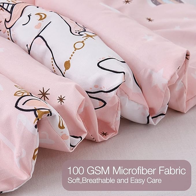 JSD Pink Unicorn Kids Comforter Set Queen Size, 3 Piece Printed Microfiber Comforter with Pillow Sham, Machine Washable