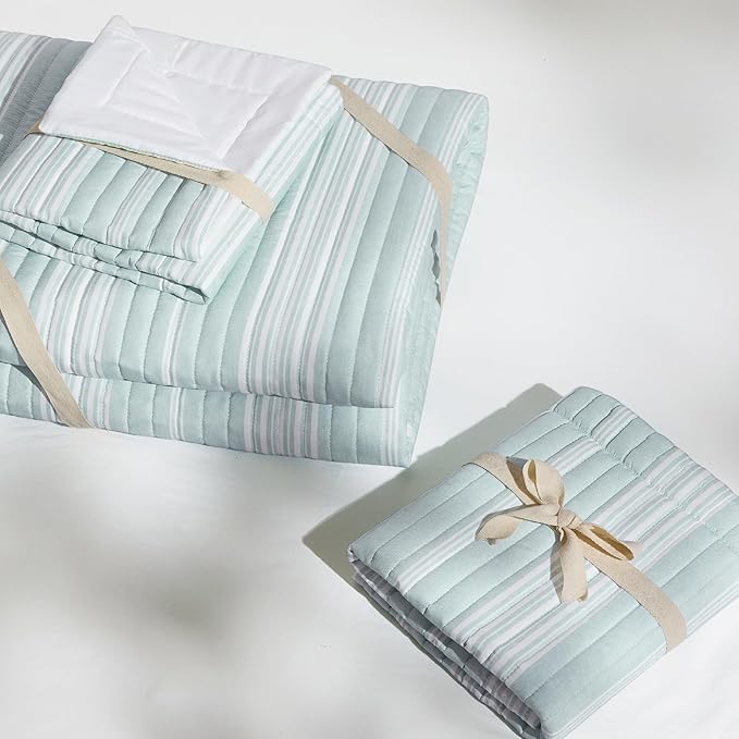 Bedsure Striped Quilt Queen Size - Reversible Aqua Queen Quilt Bedding, Lightweight Bedspread, Soft Microfiber Coverlet for All Seasons (90"x96")