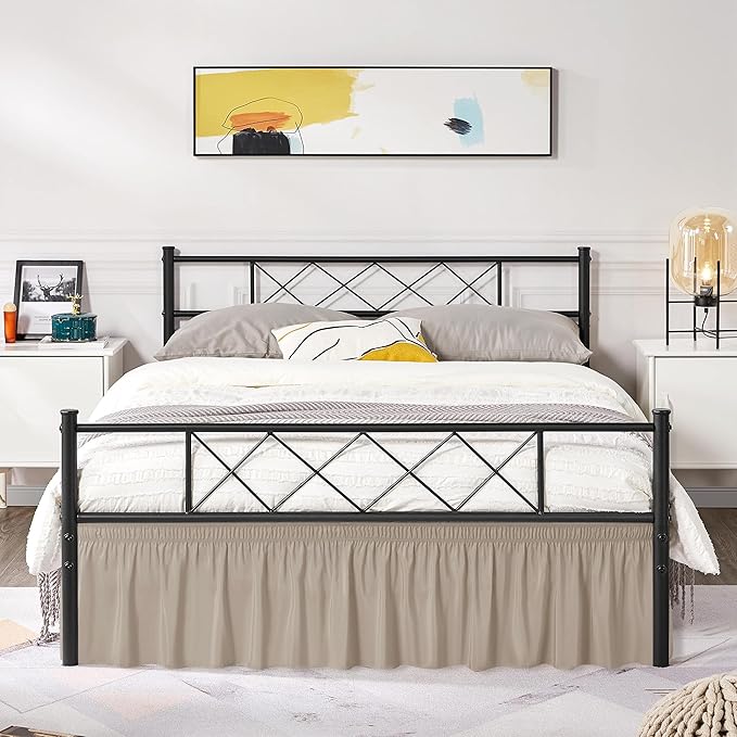 Biscaynebay Wrap Around Bed Skirts with Split Corners for King Beds 18" Drop, Light Camel Adjustable Elastic Dust Ruffles Easy Fit Wrinkle Resistant Silky Luxurious Fabric Machine Washable