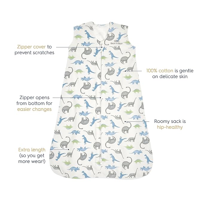 HALO SleepSack, 100% Cotton Wearable Blanket, Swaddle Transition Sleeping Bag, TOG 0.5, Watercolor Dinos, Medium, 6-12 Months