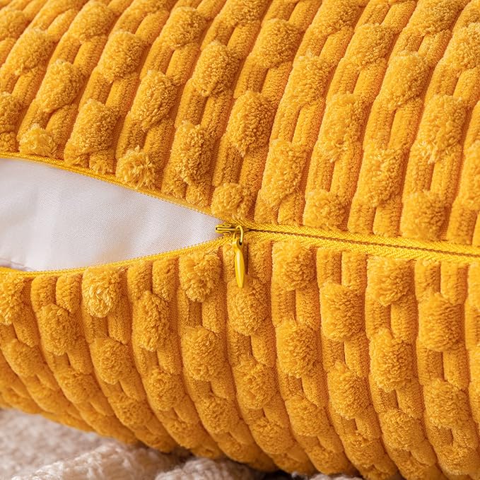 MIULEE Pack of 2 Decorative Throw Pillow Covers 18x18 Inch Soft Boho Striped Textured Corduroy Pillow Covers Modern Farmhouse Home Decor for Couch Bed Sofa Living Room Golden Yellow