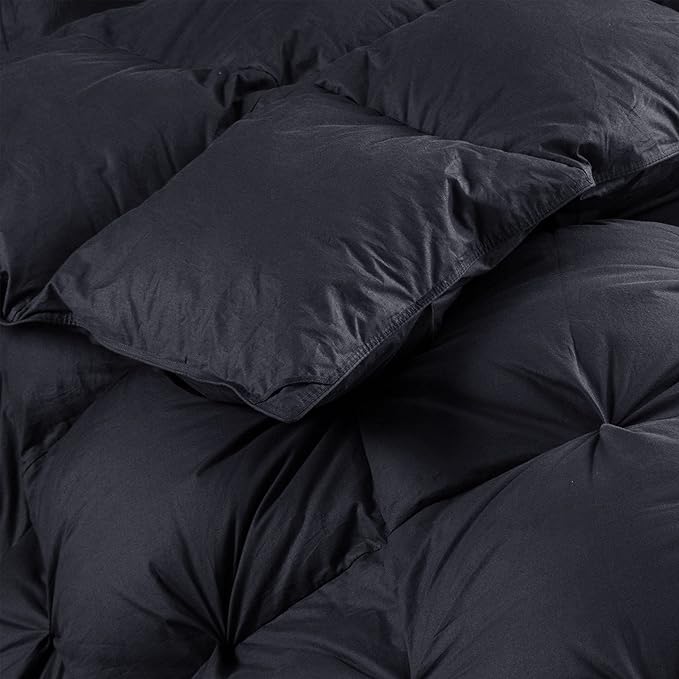 Luxurious All-Season Goose Down Feather Fiber Comforter California King Size Duvet Insert, Exquisite Pinch Pleat Design, Premium Baffle Box, 100% Egyptian Cotton Cover, 80 oz. Fill Weight, Black