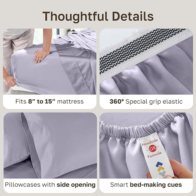 California Design Den 100% Cotton Sateen Split King Sheet Set - Luxury 800 Thread Count Bedding Set with Deep Pockets - Lavender