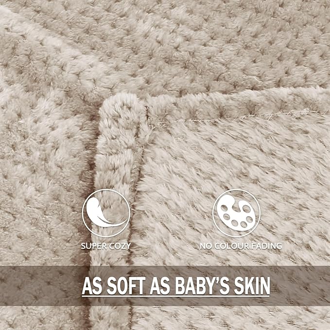 Exclusivo Mezcla Fleece Throw Blanket Extra Large, Super Soft and Warm Blankets for Couch, Sofa and Bed Waffle Textured, Cozy, Fuzzy and Lightweight (Tan, 50x70 Inches)