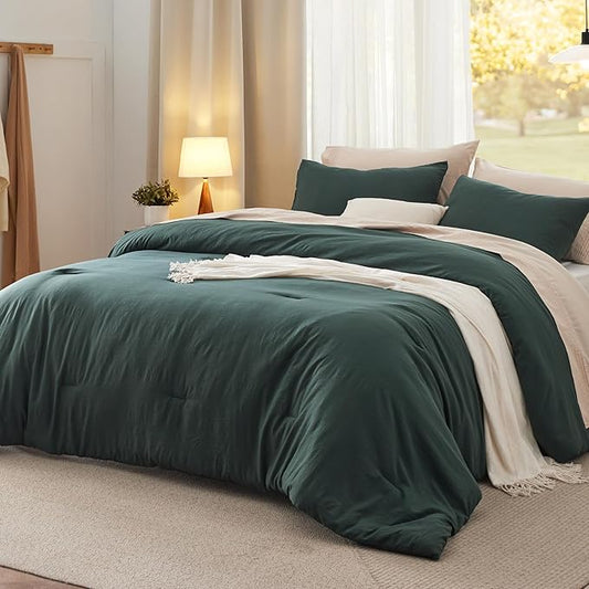 Bedsure Twin/Twin XL Comforter Set, Forest Green Soft Prewashed Bedding for All Seasons, 2 Pieces GentleSoft™ Bed Set, 1 Lightweight Comforter (68"x88") and 1 Pillowcase (20"x26")