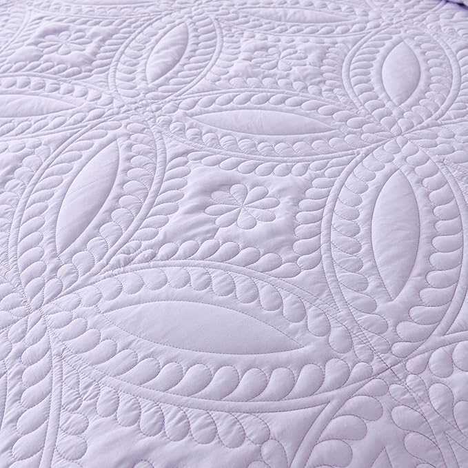 Cmfshape Oversize King Bedspread 128"x120",3 Piece California King Quilt,Lightweight Lavender Bed Quilt Set for All Season,Modern Coin Pattern Bedding Set