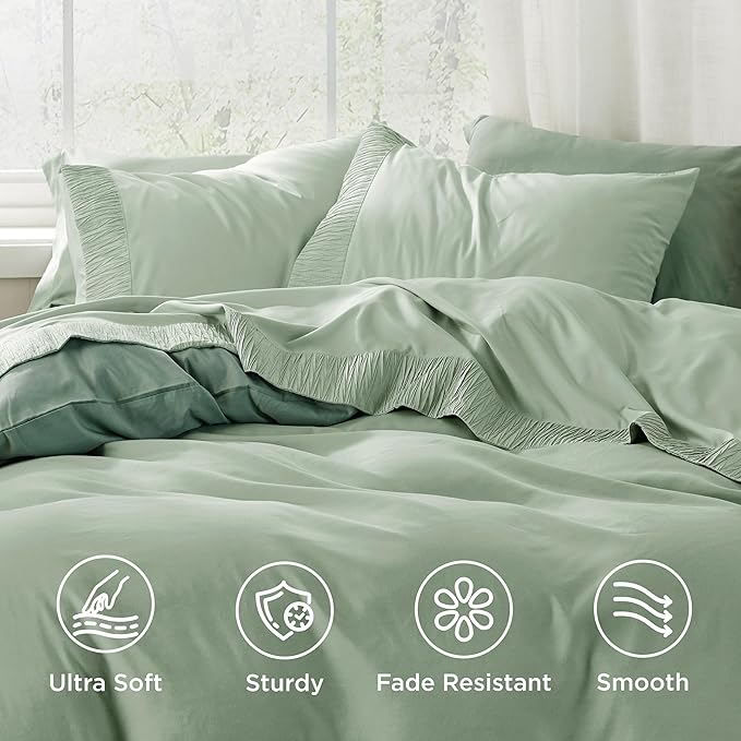 Bedsure California King Sheet Sets - 4 Pieces Soft Cal King Sheets - Breathable & Cooling - Hotel Luxury - Easy Care Polyester Microfiber Bedding for Women, Men, Sage Green