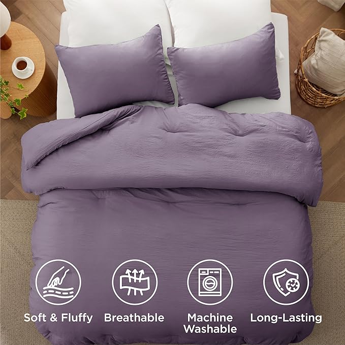 Bedsure Oversized Queen Comforter Set, Grayish Purple Soft Prewashed Bedding for All Seasons, 3 Pieces GentleSoft™ Bed Set, 1 Lightweight Comforter (98"x98") and 2 Pillowcases (20"x26")