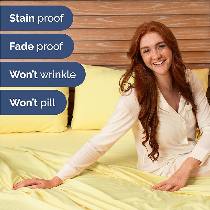 Split King 7 Piece Sheet Set - Comfy Breathable & Cooling - Ultra-Soft Hotel Luxury Bedding Set w/ 8-16 Inch Deep Pockets - 1 Flat & 2 Fitted Sheet & 4 Pillowcases - Wrinkle Free & Easy Care - Yellow