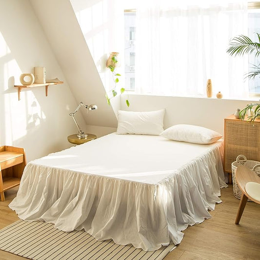 Simple&Opulence Belgian Linen Bed Skirt with Classic 14 inch Tailored Drop Dust Ruffle, Easy Fit Breathable Premium Natural Flax- Pleated White, Twin