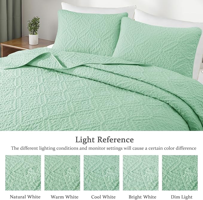 Exclusivo Mezcla Twin Quilt Bedding Set, Lightweight Soft Bedspreads Coverlets with 1 Pillow Sham, Modern Sage Green Quilts Twin XL Size for All Seasons