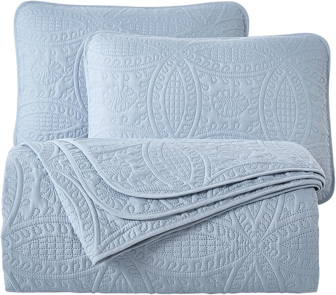Chezmoi Collection Austin King Oversized Bedspread Set, 3-Piece Pinsonic Quilted Lightweight Microfiber Bedspread Coverlet, Cool Gray