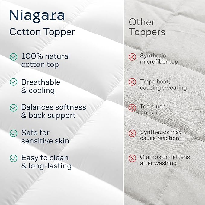 Cloud-Like Queen Mattress Topper - 100% Cotton Top Mattress Pad for Back Pain Relief - Breathable & Naturally Cooling for Hot Sleepers, White