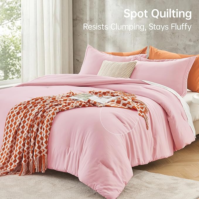 MUXHOMO Pink Queen Comforter Set, All Season Ultra Soft Down Alternative Bedding - 3 Piece Lightweight Bed Set Includes 1 Comforter (90"x90") and 2 Pillow Shams (20"x26")
