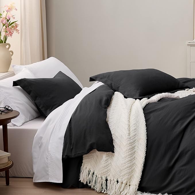 Bedsure Black California King Duvet Cover - Prewashed Cotton-Like Polyester Extra Soft Bedding Set, Includes 1 Cal King Duvet Cover 104x98 Inches with Zipper Closure & 2 Pillow Shams, No Comforter