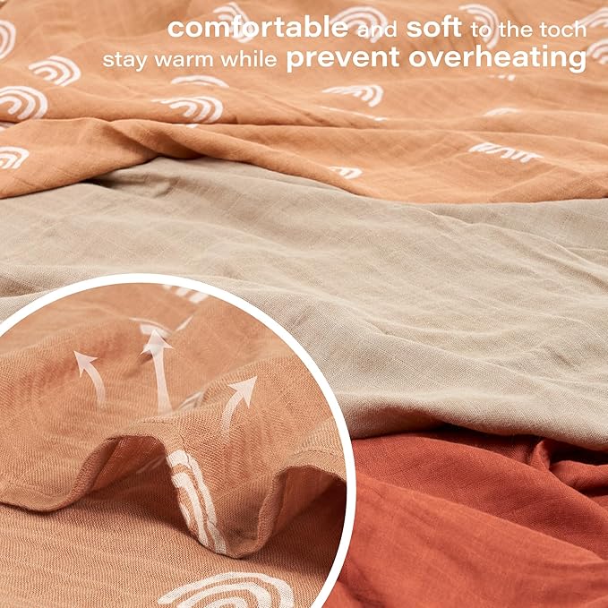 Meracorallo Muslin Swaddle Blanket, 4 Pack Rainbow Receiving Blankets Neutral Silky Soft Swaddle Wrap for Baby Boys and Girls, 47 x 47 inches