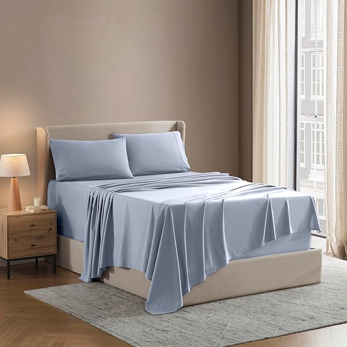 Nestl Full Sheet Set - Luxury 1800 Ultra-Soft Microfiber Full Bed Sheets - Double Brushed - Deep Pockets - Easy Fit - 4 Piece Set - Bedding Sheets & Pillowcases (Full, Ice Blue)