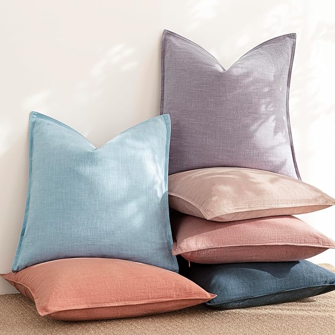 Foindtower Pack of 2, Decorative Linen Soild Throw Pillow Covers Soft Accent Euro Cushion Case Farmhouse Neutral Pillowcase for Chair Couch Sofa Bedroom Living Room Home Decor 22 x 22 Inch Light Blue