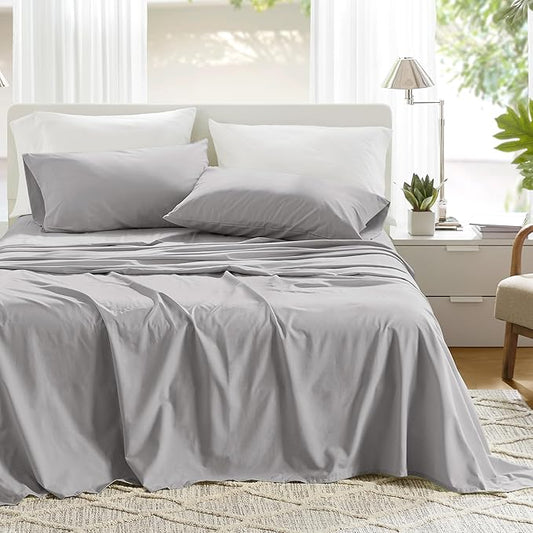 Comfort Spaces 100% Cotton Sheet Set Breathable, Lightweight, Soft with 12" Elastic Pocket Fits up to 14" Mattress, All Season Cozy Bedding, Matching Pillow Case, Twin XL Grey 3 Piece