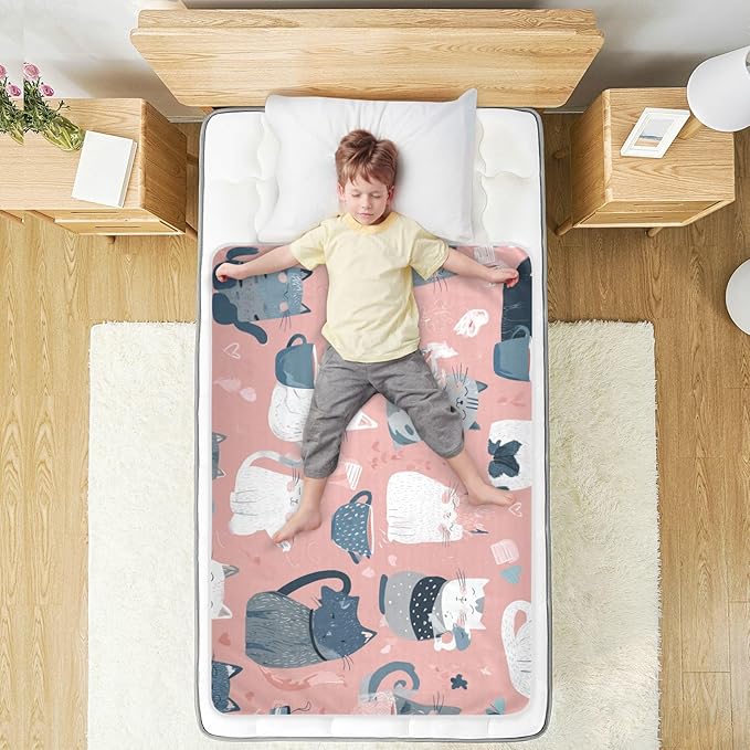 Waterproof Bed Pad Reusable Changing Pad Toddler Mattress Protector Large Pee Pad Baby Diaper Pad Soft Washable Liner Pink Cat and Coffee