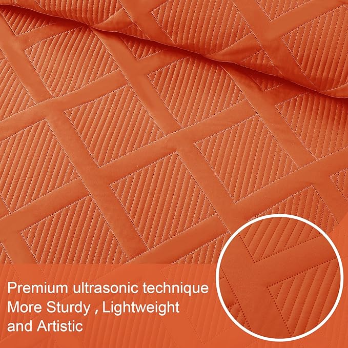 Exclusivo Mezcla Quilts Queen Size - Burnt Orange Quilt Set Bedspread with 2 Pillow Shams, Modern Bedding Set with Striped Pattern, Soft Lightweight Bedspreads Queen Size for All Seasons