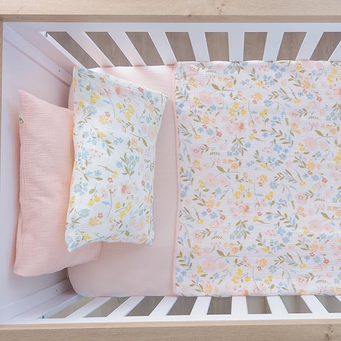 Muslin Cotton Crib Sheets for Girls, 2 Pack 52"x28" Fitted Baby Crib Sheet for Girl, Soft & Breathable Baby and Toddler Bed Sheets, Mattress Cover Muslin Cribs Sheet Set Nursery Gift Pink Floral