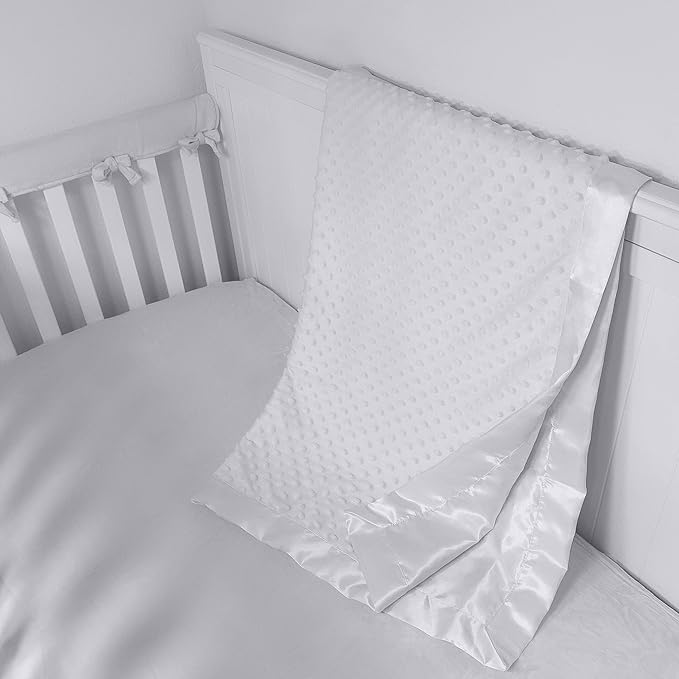 American Baby Company Heavenly Soft Chenille Receiving Blanket (30" x 40"), 2-Layer Design with Minky Dot & Silky Satin, White, for Boys and Girls