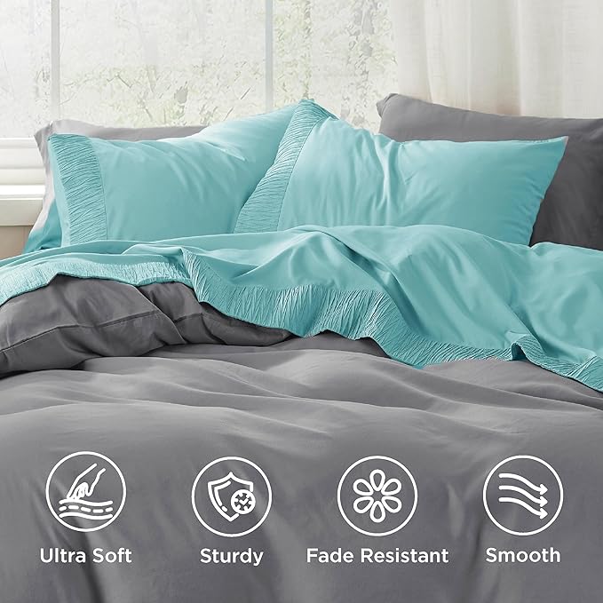 Bedsure Twin Sheets Set - 3 Pieces Soft Twin Bed Sheets - Breathable & Cooling - Hotel Luxury - Easy Care Polyester Microfiber Bedding for Women, Men, Spa Blue
