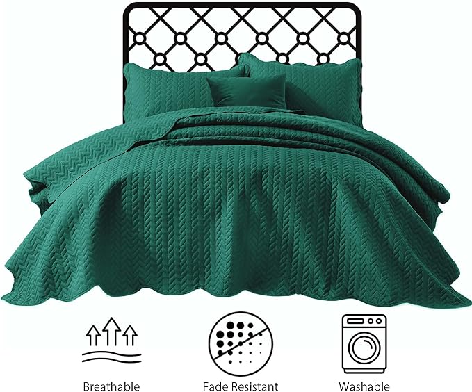 IR Imperial Rooms Twin Quilt Bedding Set Size (68” x 86”) + 1 Pillow Shams (20” x 26” + 2”) - 2 Pcs All Season Lightweight Reversible Microfiber Coverlet Embossed Quilt Bedspread (Emerald)