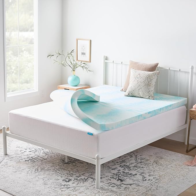 Linenspa 3 Inch Swirl Gel Memory Foam Mattress Topper, Full Size – Cooling Gel Infused, Ventilation Holes – Pressure Relieving Bed Topper – CertiPUR Certified