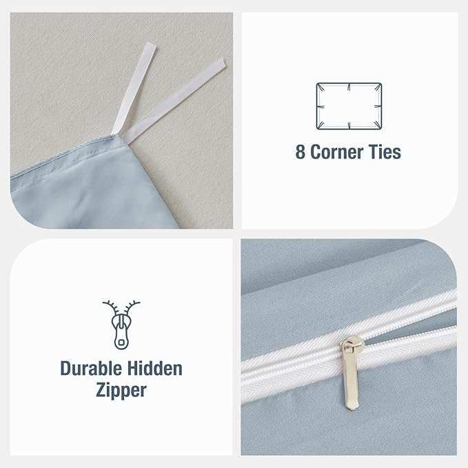 Lekesky Queen Size Duvet Cover Set, Hazy Blue Duvet Cover, Ultra-Soft Microfiber 3 Pieces Comforter Cover with Zipper and Corner Ties, Includes 2 Pillowcases 20"x26"