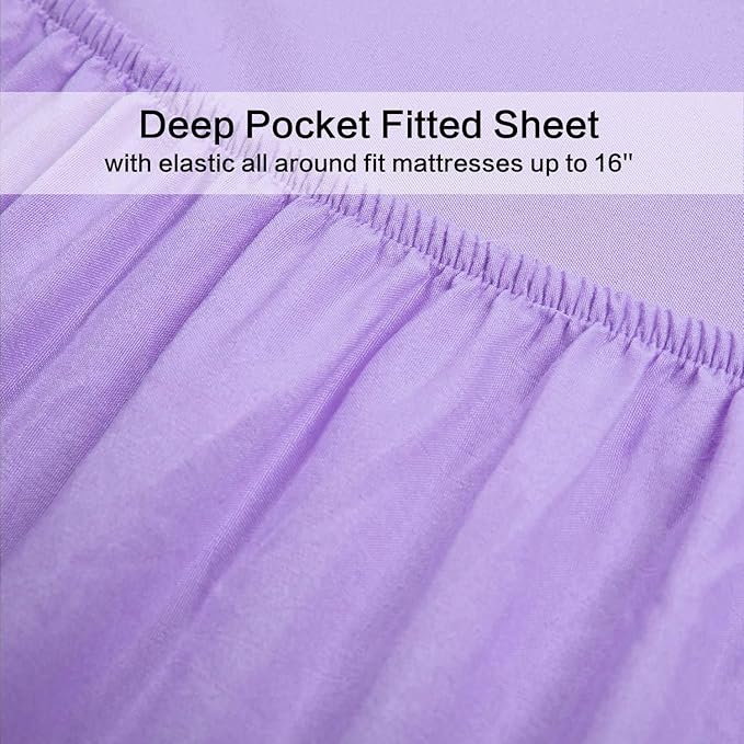 Twin XL Sheets Set 4 Piece Extra Soft Cooling Bed Sheets - Hotel Luxury 1800 Bedding Sheets & Pillowcases - 1 Flat Sheet,1 Fitted Sheet and 2 Pillow Cases - Deep Pocket up to 16" (Lavender)