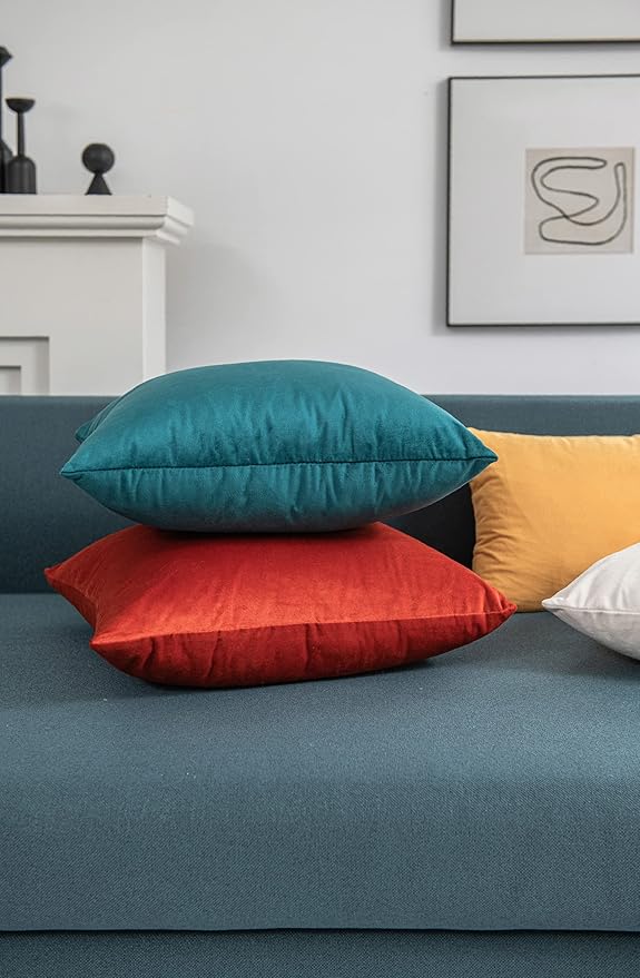 Throw Pillow Covers 22x22 Teal: Pack of 2 Cozy Soft Velvet Square Modern Luxury Decorative Throw Pillow Cases for Sofa Couch Living Room Bed Home Decor
