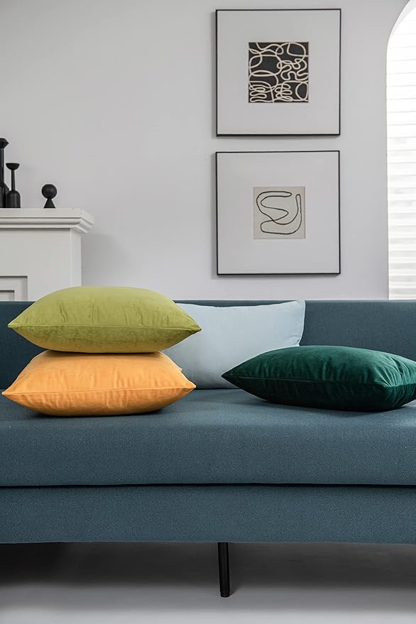 Euro Sham Covers 24x24 Chartreuse: Pack of 2 Cozy Soft Velvet Square Modern Luxury Decorative Throw Pillow Cases for Sofa Couch Living Room Bed Home Decor
