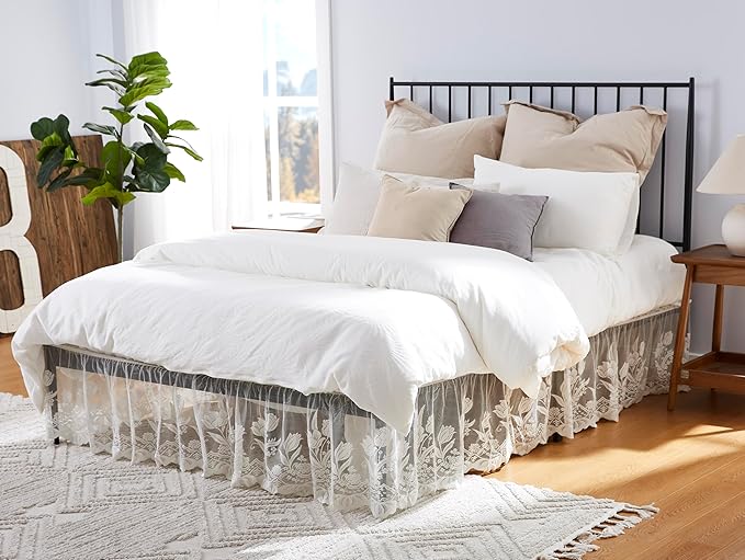 WARM HOME DESIGNS Twin Size Bed Skirt for Bed. Our Beige Bed Skirt Goes Great with Farmhouse or Victorian Bedding for Any Bedroom Decor. DO Beige Twin