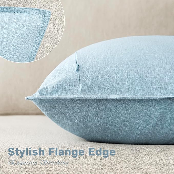 Foindtower Pack of 2, Decorative Linen Soild Throw Pillow Covers Soft Accent Euro Cushion Case Farmhouse Neutral Pillowcase for Chair Couch Sofa Bedroom Living Room Home Decor 22 x 22 Inch Light Blue
