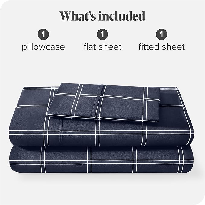 Bare Home Twin XL Sheet Set - Luxury 1800 Ultra-Soft Microfiber Twin XL Sheets - Double Brushed - Deep Pockets - Easy Fit - 3 Piece Set - Bedding Sheets (Twin XL, Modern Plaid - Midnight/White)