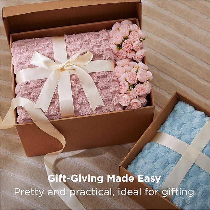 Bedsure Dusty Rose Throw Blanket for Couch - 350GSM Fluffy Plush Bubble Blanket for Bed Home Room Decor, GentleSoft Cute Fleece Soft Cozy Gifts for Women Girls, 50x60 Inches