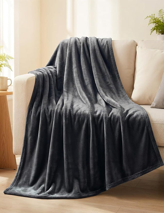 Casa Platino Fleece Throw Blankets – 300 GSM Charcoal – Soft Cozy Warm Holiday Throws for Winter, Fuzzy Plush Elegant Gifts for Kids, Men & Women - Ideal for Couch, Sofa, Chair or Bed - 50x60 Inch