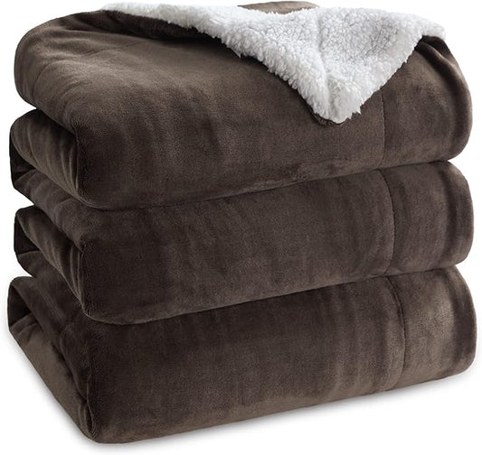 Bedsure GentleSoft Sherpa Fleece Blanket Queen Size for Bed, Non-Heated, Thick and Warm Throw for Women and Men, Soft Fuzzy Plush Queen Blanket for Winter, Brown, 90x90 Inches