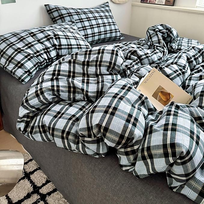 Vintage Grey White Buffalo Plaid Duvet Cover Set Twin Modern Soft 3 Piece Washed Cotton Bedding Set Farmhouse Checkered Grid Duvet Cover Gingham Bedding Set Soft Breathable Comforter Cover Twin
