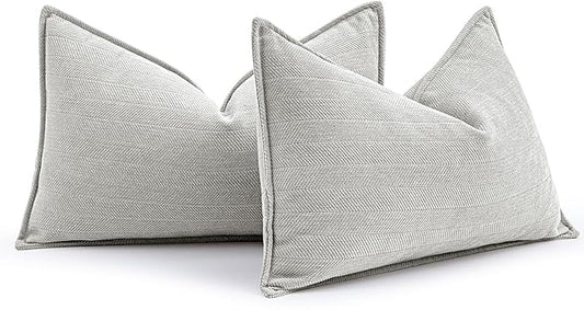 MIULEE Pack of 2 Light Grey Decorative Lumbar Pillow Covers 12x20 Inch Soft Chenille Luxurious Couch Throw Pillows Farmhouse Cushion Covers with Elegant Design for Sofa Bedroom Living Room Home Decor