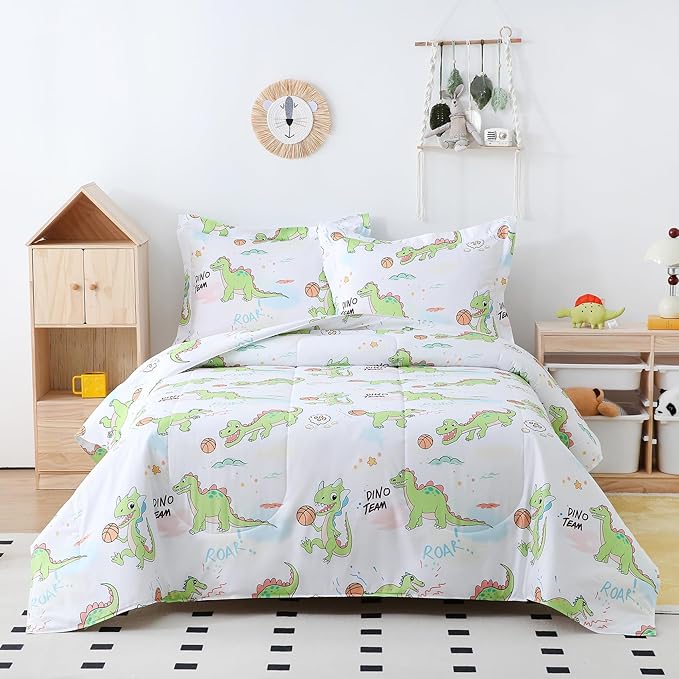 Yibeizi Full Size Bed Comforter Sets, Kids Lightweight All-Season Comforter Set Cute Dinosaur Pattern Microfiber Breathable Hypoallergenic Soft Oeko-Tex Bedding Comforter Sets