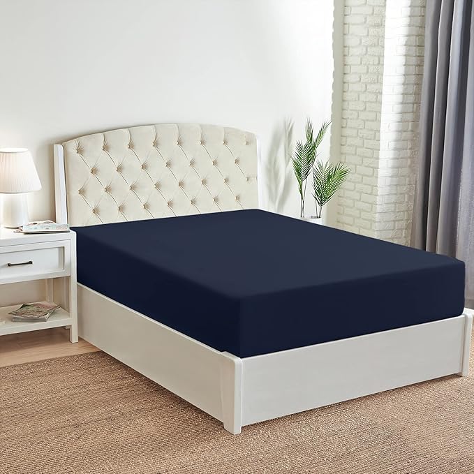 Mellanni Queen Fitted Sheet - Iconic Collection Bedding Sheets with up to 16 inch Deep Pocket - Soft & Cooling - Fade & Stain Resistant - 1 PC (Queen, Navy Blue)