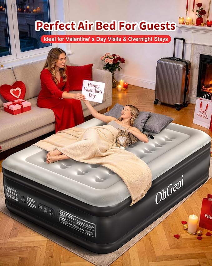 OhGeni 20" Full Air Mattress with Built in Pump, Blow up Mattresses, Colchones Inflables Airbed for Guests, Ideal for Elder People Home Use, Knee-Friendly Design, 600LBS