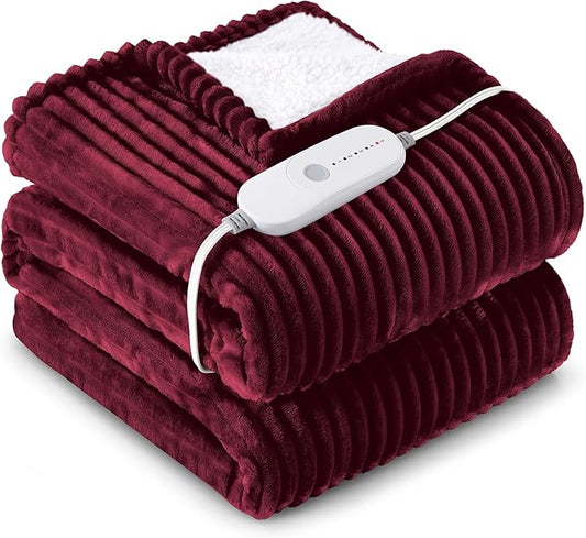 HYLEORY Heated Blanket Electric Twin, Soft Flannel Sherpa Heater 5 Heat Settings and 10 Hours Auto Shut-Off Heating Blanket ETL Certification Over-Heat Protection Machine Washable,Red