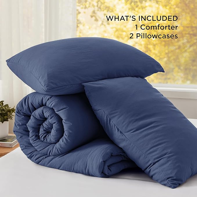 Bedsure King Comforter Set, Navy Soft Prewashed Bedding for All Seasons, 3 Pieces GentleSoft™ Bed Set, 1 Lightweight Comforter (104"x90") and 2 Pillowcases (20"x36")