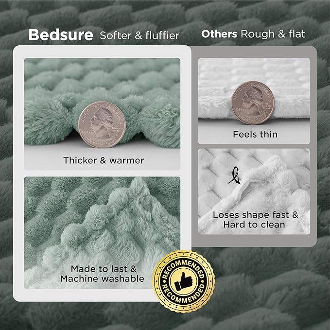 Bedsure Sage Green Throw Blanket for Couch - 350GSM Fluffy Plush Bubble Blanket for Bed Home Room Decor, GentleSoft Cute Fleece Soft Cozy Gifts for Women Girls, 50x60 Inches